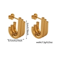 Detail view of gold triple-layered C-shape earrings with size and weight measurements - J-Shape Curved Studs (ZHE314 Gold)