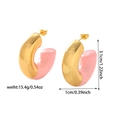 Detailed size view of thick gold and pink C-shaped earrings with dimension labels - C-shape Spliced (ZHE456) / Pink
