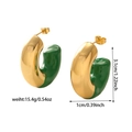 Detailed view of 3.1cm green enamel and gold-plated C-shaped hoop earrings with size labels - C-shape Spliced (ZHE456) / Green