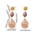 Detail view of purple dried flower resin drop earrings with precise dimensions shown - Purple Dried Flower Style (ZHE226-Purple)