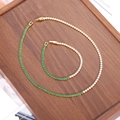 Ensemble collier et bracelet de tennis doré avec pierres précieuses vertes et blanches - ZHK1008 Ensembles / Or 18 carats