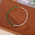 Bracelet tennis doré élégant avec pierres de zircone vert émeraude et blanc pur - ZHB1007 / Or 18 carats