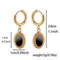 Detailed view of 18K gold stainless steel earrings with black enamel and rope borders - ZHE1356 Black