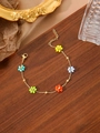 Handgefertigtes Blumenarmband aus Titanstahl mit bunten Perlen und goldfarbenem Finish - Blaugrüne Blume (ZHB630多色15)