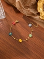 Buntes Kristall-Blumenarmband an Goldkette mit verstellbarem Karabinerverschluss - Rot Blau Gelbe Blume (ZHB630多色16)