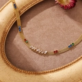 Detail of flat golden mesh chain necklace with colorful stones on vintage background - Clavicle Necklace (ZHN1015) / 18K Gold / Gold/Multi-color Rhinestone