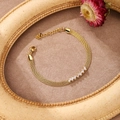 Detailed view of the rose gold mesh chain necklace with elegant zircon stone inlay - Bracelet (ZHN1016) / 18K Gold / Gold/White Zirconia