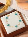 Blaues Kristall-Blumenarmband aus vergoldetem Edelstahl mit verstellbarer Kette - Blaue Perlenblume (ZHB630多色21) / Gold/Blau