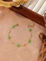 Bracciale artigianale in acciaio al titanio dorato con fiori in cristallo verde e chiusura - Stile Floreale Verde Smeraldo Trasparente (ZHB630 Multicolore 25)