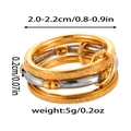 Vista macro delle dimensioni e del peso degli anelli multistrato in acciaio inox - Taglia 7 / Stile a Fascia Lucidata Smerigliata Multistrato (ZHR1840) / Bicolore oro e argento