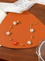 Bracciale in acciaio al titanio dorato con fiori in perline di cristallo bianchi e rossi - Stile Floreale Patchwork Bianco-Rosso (ZHB630 Multicolore 26)