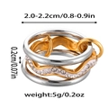Dettaglio macro dell'anello multistrato con onda dorata, cristalli e misure tecniche - Taglia 7 / Stile Pavé a Onde Impilabile Bicolore Oro Argento (ZHR1839) / Bicolore oro e argento