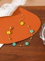 Bracciale fatto a mano in catena dorata con perle a fiore turchesi e gialle - Stile Fiore a Cinque Petali / Giallo e Blu-Verde (ZHB630多色27)
