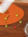 Handgefertigtes Goldarmband mit zarten grünen und roten Kristallblumen-Motiven - Stil mit fünfblättrigen Blüten / Hellgrün und Rot (ZHB630多色28)