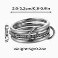 Detailansicht des mehrlagigen Edelstahlrings mit Abmessungen und Kristall-Inlay-Spezifikationen - Größe 7 / Glänzendes Silber mehrlagiger stapelbarer Strass-Stil (ZHR1850) / Hellsilber