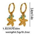 Detail view of gold starfish drop earrings with green beads and product dimensions - Light Green Starfish Beaded Style (ZA0014) / Gold
