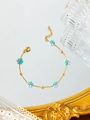 Handgefertigtes Goldkettenarmband mit gewebten hellblauen und grünen Kristallblumen - Blau-Grüner Blumen-Stil (ZHB630多色39) / Blau/Grün