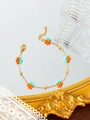Handgefertigtes goldenes Kettenarmband mit orangefarbenen und blauen Kristallblumen - Orangefarbene und himmelblaue Blumen (ZHB630 Mehrfarbig 40)