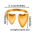 Diagramma dettagliato con dimensioni e peso dell'anello a cuore placcato oro 18 carati - Stile Doppio Cuore in Metallo 3D (ZHR2191)