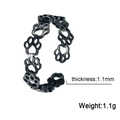 Black cutout cat paw print stainless steel open ring with 1.1mm thickness and 1.1g weight - Black