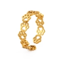 Adjustable gold plated stainless steel open ring featuring cute hollow cat paw cutouts - Gold