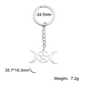 Portachiavi in acciaio inossidabile argento con tripla luna e pentagramma con misure - Pentagramma della Tripla Luna