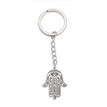 Portachiavi Mano di Fatima in acciaio inox con occhio di Allah e motivi floreali su bianco - Color Acciaio