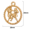 Detail view of a 23mm golden Gemini zodiac pendant with intricate openwork design - Gemini / Antique Gold