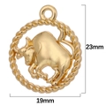 Golden Taurus zodiac pendant detail showing embossed bull design and 19x23mm dimensions - Taurus / Antique Gold