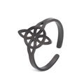 Adjustable black stainless steel ring with Celtic knot cut-out and matte finish - Black