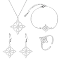 Adjustable silver stainless steel jewelry set featuring Celtic witch's knot pendant and rings - Necklace Bracelet Earrings And Ring Steel Color