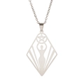 Silver stainless steel necklace with diamond-shaped hollow pendant and goddess pentagram - Steel