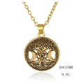 Golden Viking crescent moon and pentagram necklace with intricate Celtic knot patterns - Cable Chain / Antique Gold