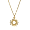 Gold sun pendant necklace with stainless steel bead and cable chain on white background - Gold