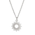 Silver stainless steel sun pendant necklace featuring sunburst design and beaded edge - Steel