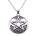 Nordic Viking lucky pentagram pendant necklace with silver finish and black cord chain - Cable Chain / Antique Silver
