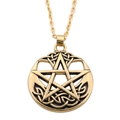 Retro golden Viking pentagram pendant necklace with Celtic knot patterns and O-chain - Cable Chain / Antique Gold