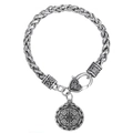 Collar con colgante eslavo vintage plateado con cadena trenzada y cierre de corazón - Pulsera de Colgante Redondo de Mandala Vintage / Plata antigua