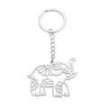 Elefant Schlüsselanhänger aus Edelstahl mit floralem Muster und poliertem Metallring - Silber