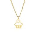 Golden stainless steel necklace featuring a hollow cupcake pendant with a heart design - Necklace Set / Gold