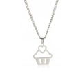 Silver stainless steel chain necklace featuring a sweet cupcake pendant with heart detail - Necklace Set / Steel