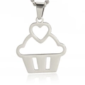 Polished stainless steel cupcake pendant necklace with heart detail in silver finish - Pendant Only (No Chain) / Steel