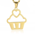 Golden cupcake pendant necklace with heart detail and stainless steel cable chain - Pendant Only (No Chain) / Gold