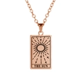 Rose gold stainless steel necklace with rectangular The Sun tarot card pendant and fine chain - Rose Gold Tone The Sun