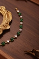 Bracelet doré vintage orné de zircons vert émeraude et de cristaux ronds blancs - Or 18 carats / Émeraude & Diamant Blanc Ovale (ZHB448金)