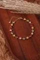 Bracelet doré élégant avec des pierres en zircone colorées et une chaîne réglable fine - Or 18 carats / Multicolore Rond (ZHB432金)