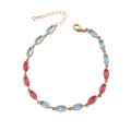 Bracelet doré élégant avec pierres bleu clair et magenta taillées en marquise - Or 18 carats / Bleu & Rose Rouge Marquise (ZHB441金)