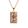 Rose gold rectangle necklace featuring laser engraved compass and Fortune tarot design - Rose Gold Tone Fortune