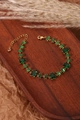 Bracelet doré élégant avec zircon vert émeraude et fermeture à chaîne réglable - Or 18 carats / Émeraude Rectangulaire (ZHB456金)
