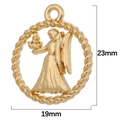 Golden 19x23mm Virgo zodiac charm with intricate embossed goddess and twisted border - Virgo / Antique Gold